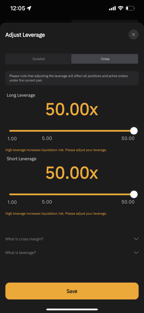 Bybit Adjust Leverage Screen