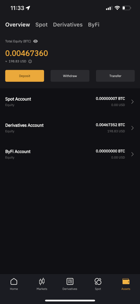 Bybit iOS Assets Screen