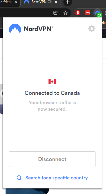 Nord VPN on Google Chrome browser